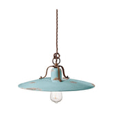 Rusztikus, vidéki stílusú, antikolt felületű mázas kerámiából és fémből készült, textilburkolatú vezetékkel kialakított, kézműves függeszték lámpa.